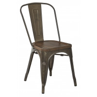 OSP Home Furnishings IND29A2-C209-1 Indio Metal Chair with Vintage Ash Walnut Wood Seat and Matte industrial steel Finish Frame 2 Pack
